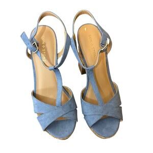 Sun + Stone Women Cork Heel Slingback Sandals Jamie Size US 10M Blue NWOT